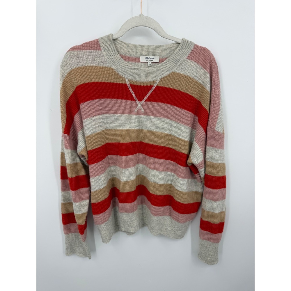 Madewell Cashmere Waffle Knit Crewneck Sweater sz XL Multi Color Striped K9412